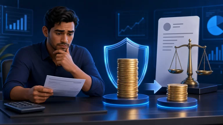 Trabajador revisando un descuento mientras una parte de su salario queda protegida