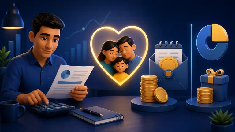 Familia protegida mientras una persona calcula la cuota alimenticia mensual y el adicional sobre bonos